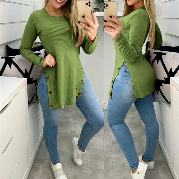 Levoire | Chemise Femme Confortable En Laine Col Rond À Manches Longues Vert