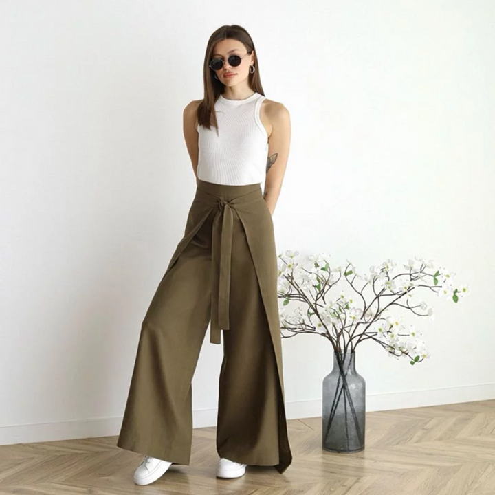 Levoire | Pantalon Large Pour Femmes Avec Lacets Look D'Été Khaki