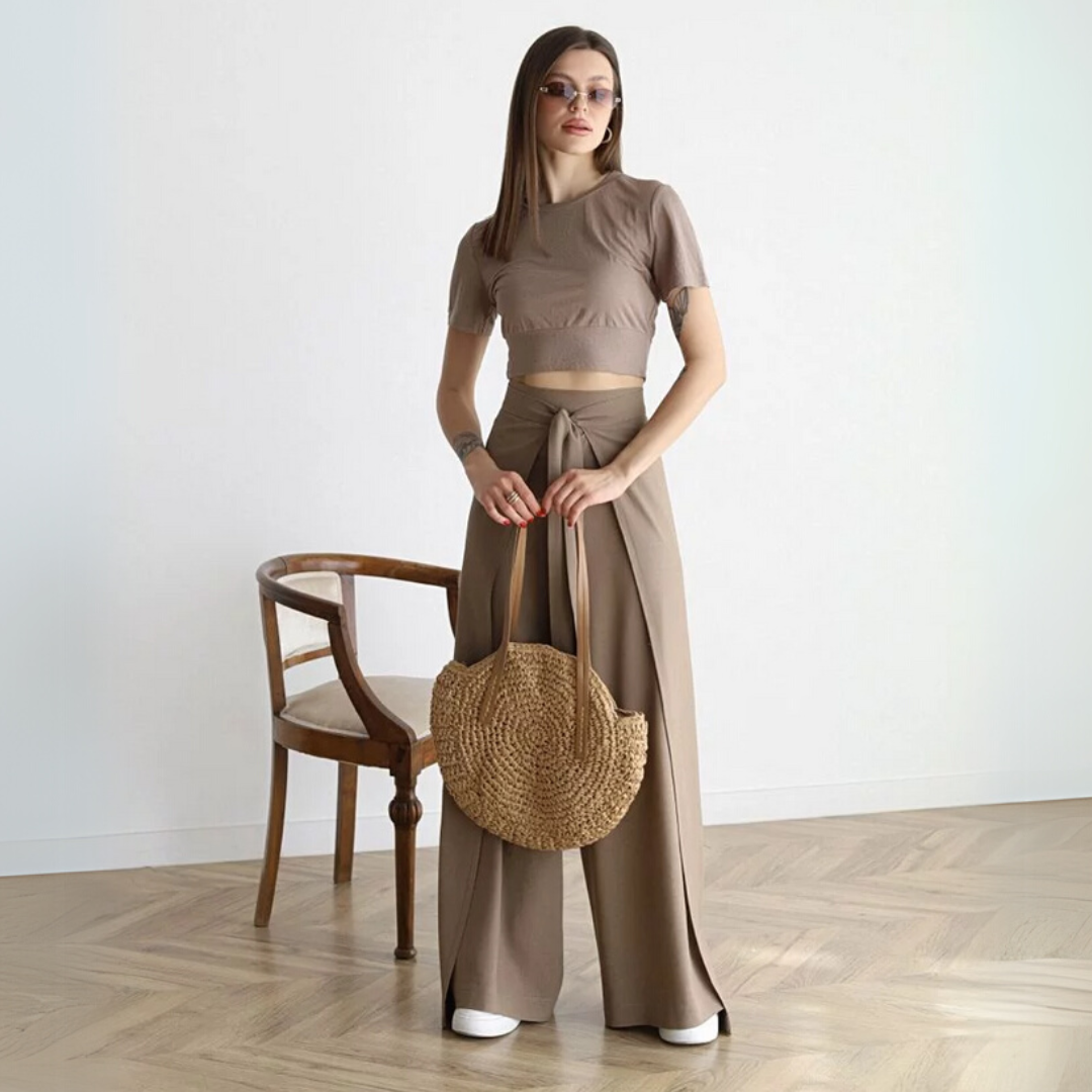 Levoire | Pantalon Large Pour Femmes Avec Lacets Look D'Été Braun