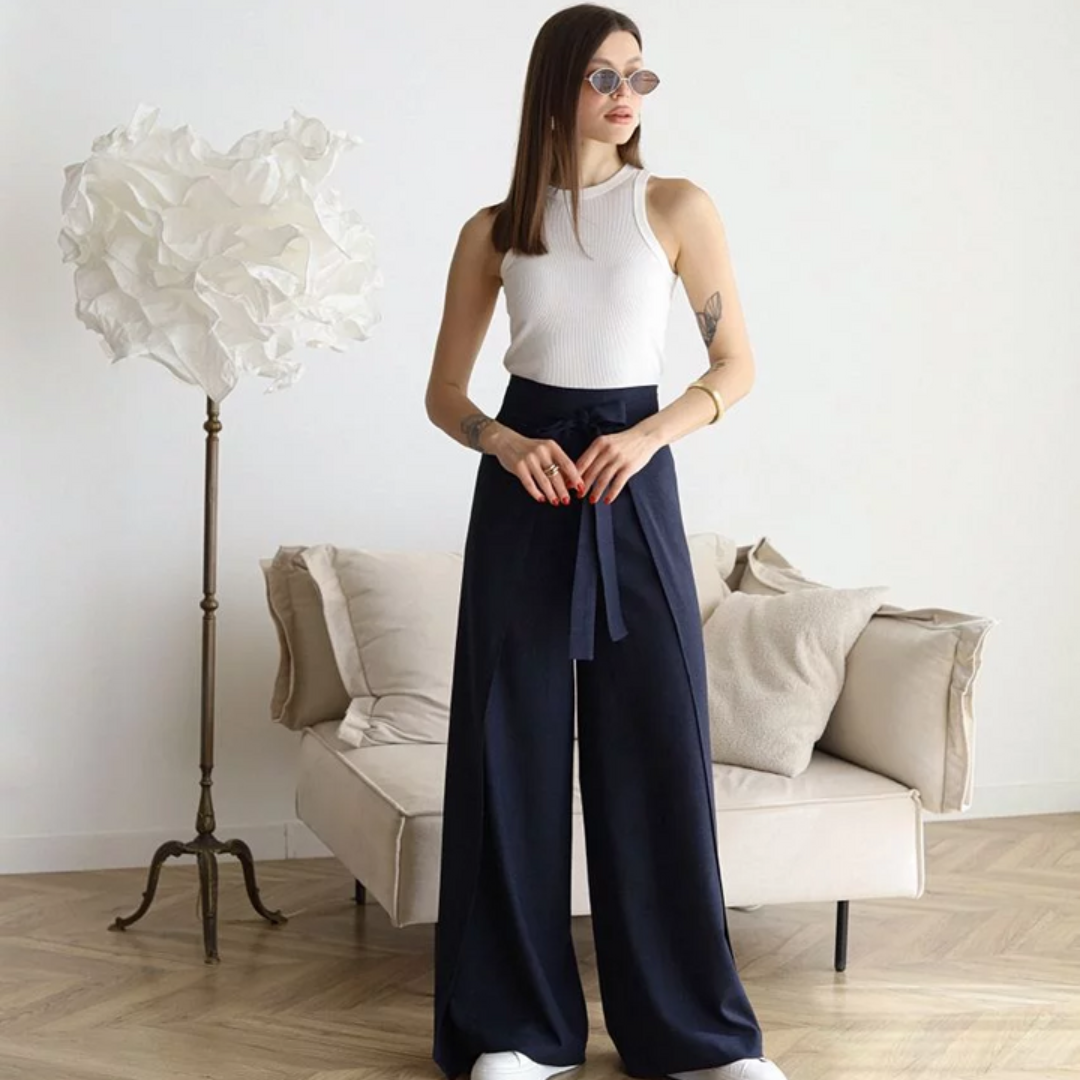 Levoire | Pantalon Large Pour Femmes Avec Lacets Look D'Été Bleu