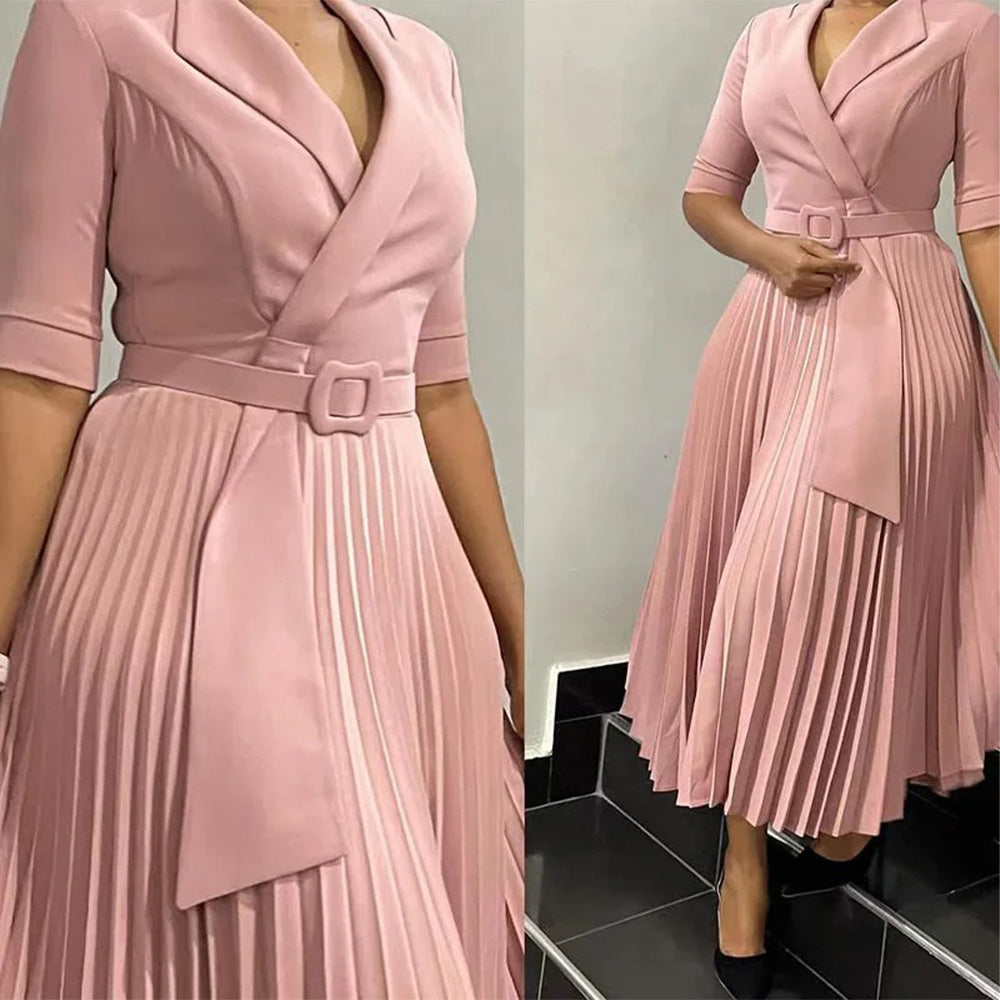 Levoire | Robe Courte Plissée À Bretelles Avec Ceinture À Décolleté En V Rosa