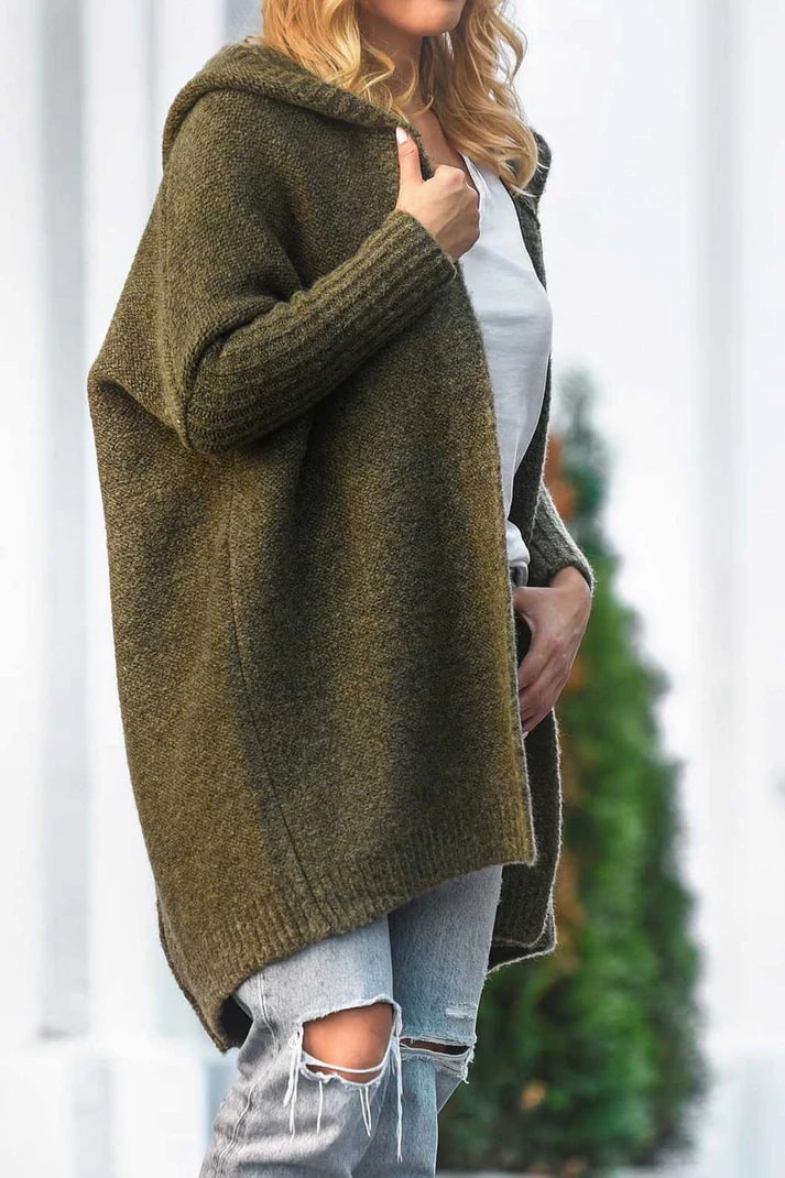 Levoire | Pull À Capuche En Tricot Grande Taille Élégant Vert olive