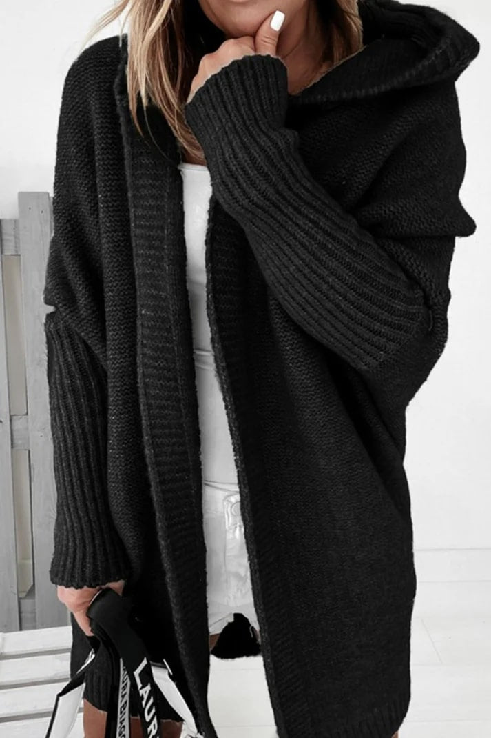 Levoire | Pull À Capuche En Tricot Grande Taille Élégant Noir