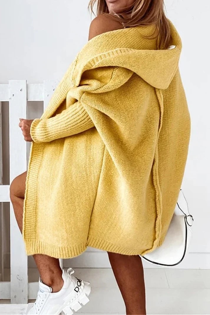 Levoire | Pull À Capuche En Tricot Grande Taille Élégant Jaune