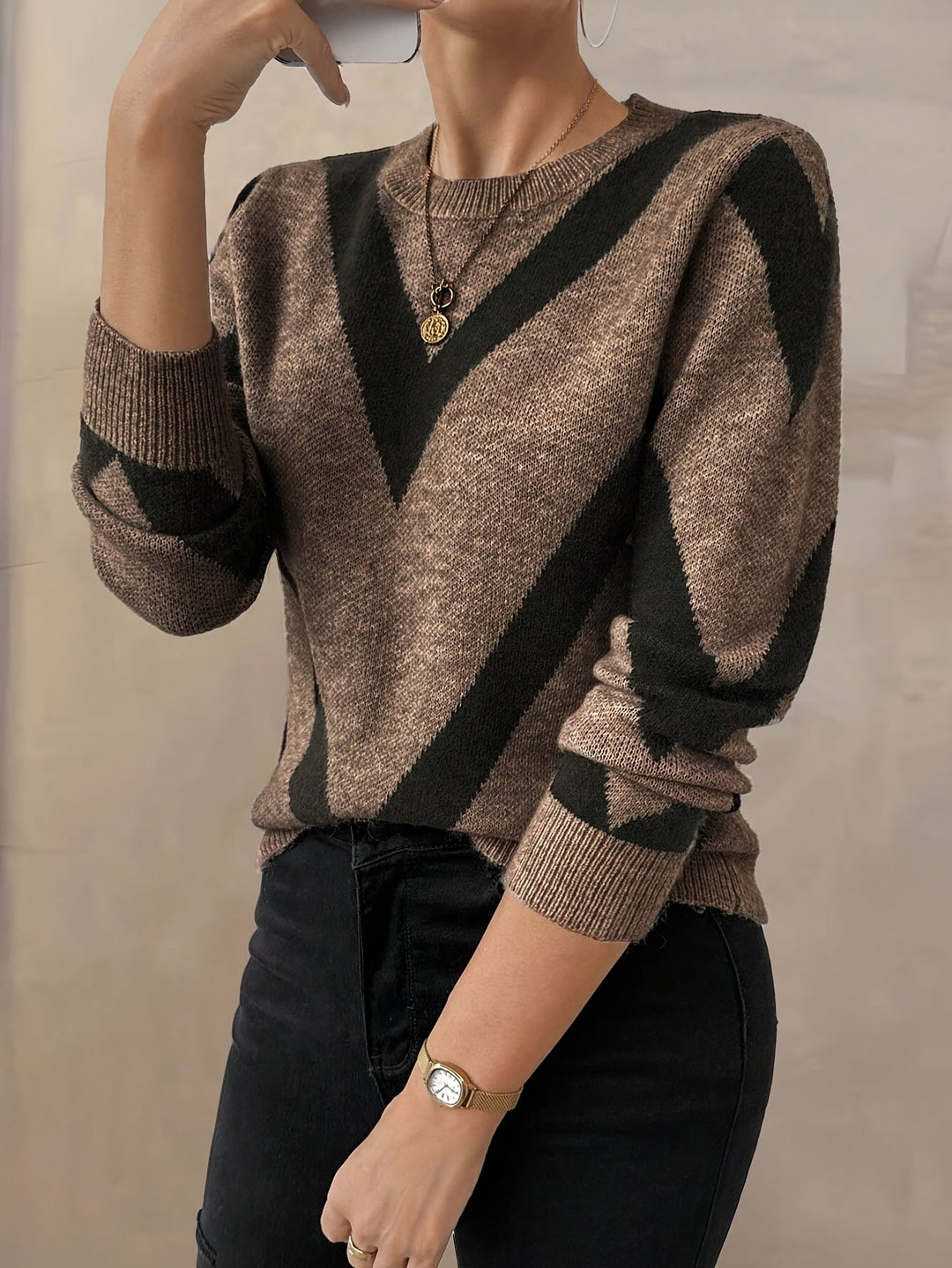 Levoire | Veste En Tricot Géométrique Élégante À Manches Longues