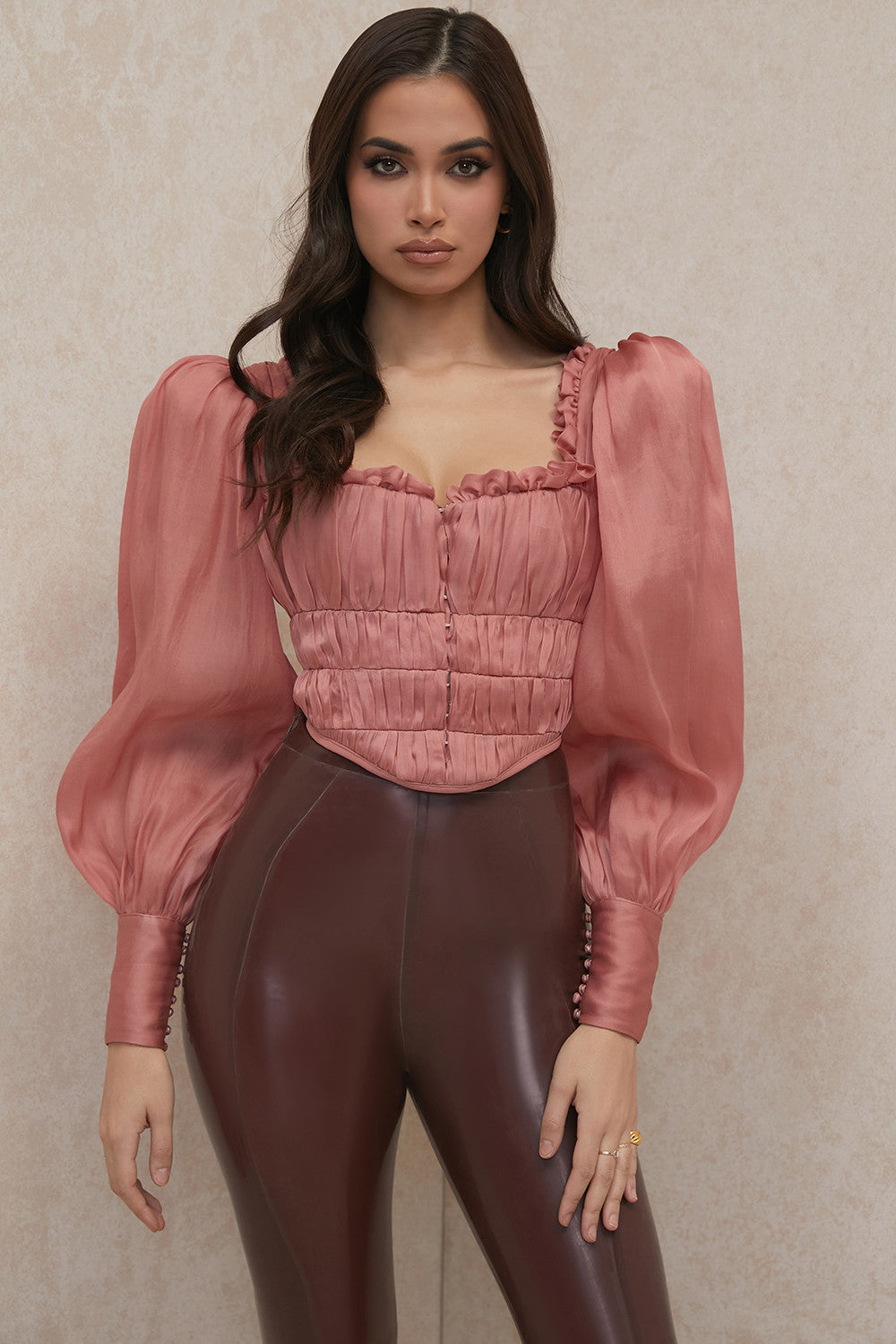 Levoire | Corset En Organza Rouge Avec Voile En Fibre Synthétique
