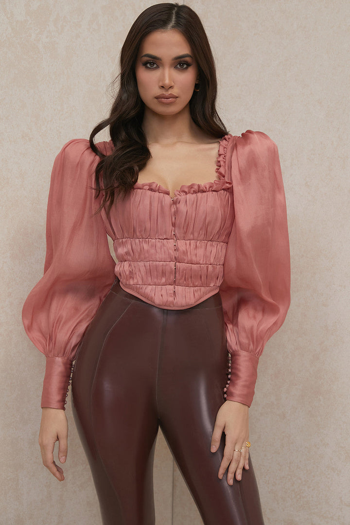 Levoire | Corset En Organza Rouge Avec Voile En Fibre Synthétique