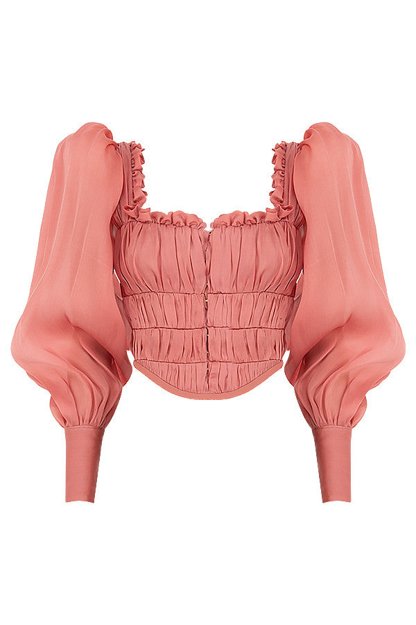 Levoire | Corset En Organza Rouge Avec Voile En Fibre Synthétique