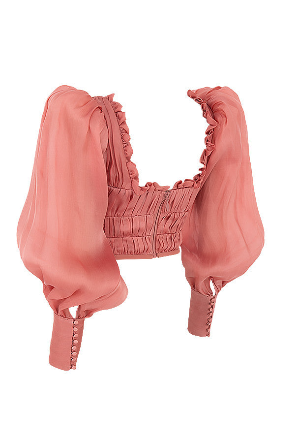 Levoire | Corset En Organza Rouge Avec Voile En Fibre Synthétique