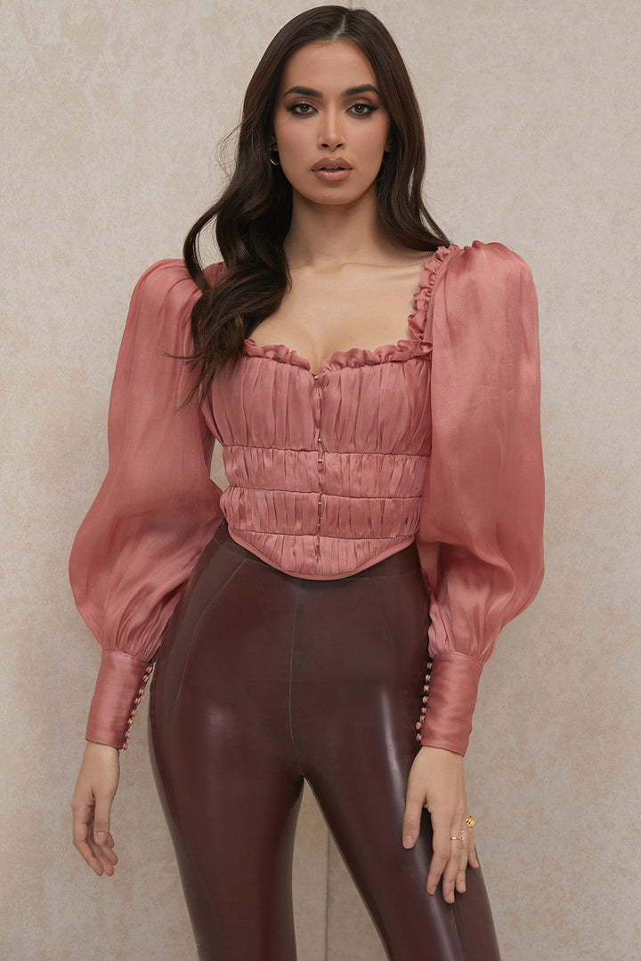 Levoire | Corset En Organza Rouge Avec Voile En Fibre Synthétique