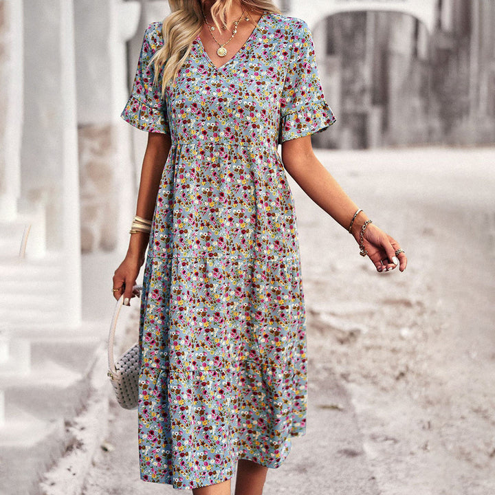 Levoire | Robe midi moderne à fleurs Bleu Royal