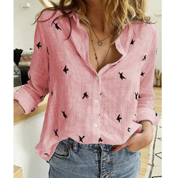 Levoire | Blouse Décontractée Chloé - Une Blouse Durable Et Aérée Pour Femmes. Rosa (avec des oiseaux)