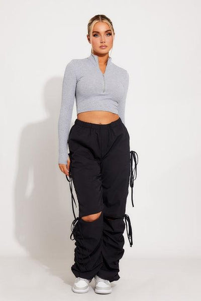 Levoire | Pantalons Cargo À Taille Cintrée Avec Plusieurs Poches Et Cordon À La Taille Noir