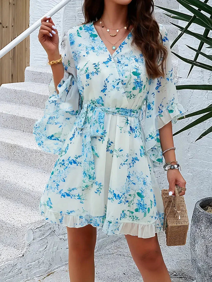 Levoire | Robe À Volants, Fleurie, Manches Courtes, Robe D'Été, Robes De Soleil Blanc