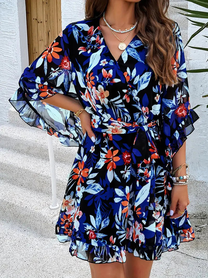 Levoire | Robe À Volants, Fleurie, Manches Courtes, Robe D'Été, Robes De Soleil