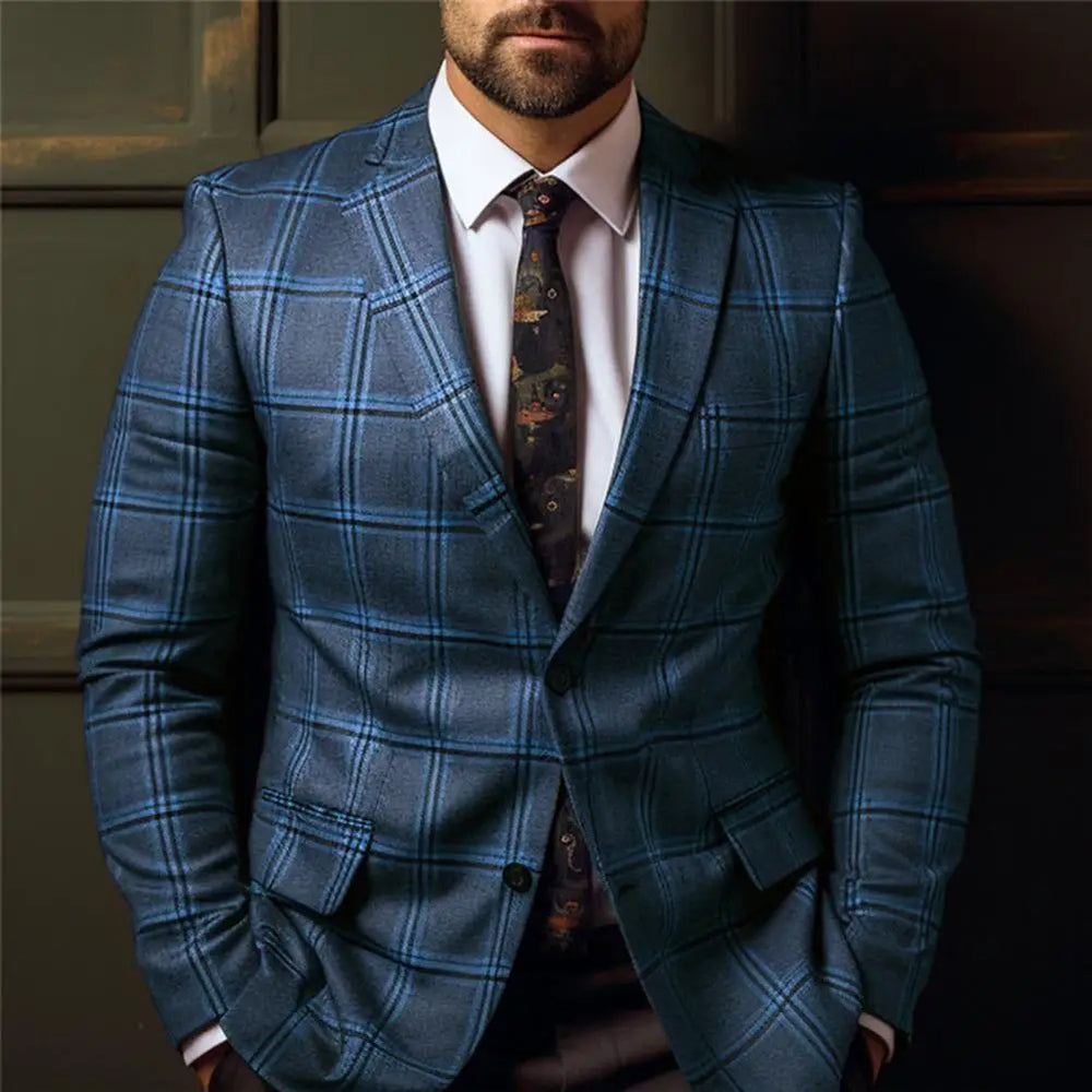 Levoire | Blazer Formel Pour Hommes À Motif Écossais Bleu foncé