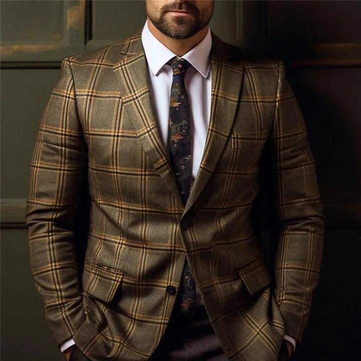 Levoire | Blazer Formel Pour Hommes À Motif Écossais Jaune foncé