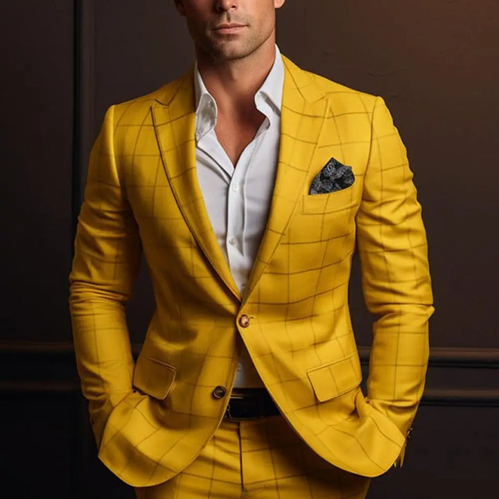 Levoire | Blazer Formel Pour Hommes À Motif Écossais Jaune