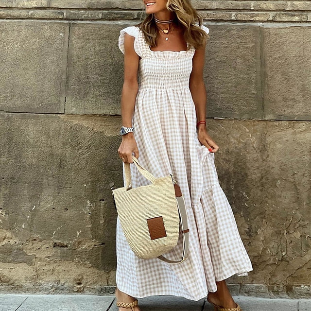 Levoire | Robe À Manches Longues À Carreaux Avec Poches Blanc