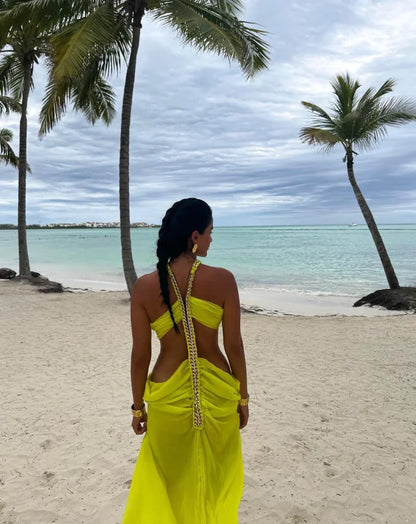 Levoire | Robe De Plage Tricotée À Motif De Poisson Jaune