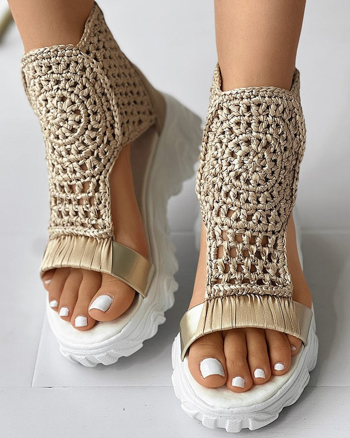 Levoire | Sandales Compensées En Crochet Élégantes Pour Femmes Khaki