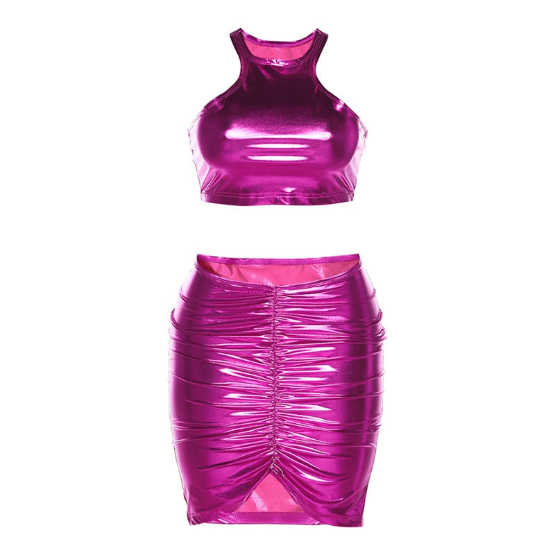 Levoire | Top Court Halter Rose Scintillant & Ensemble Jupe
