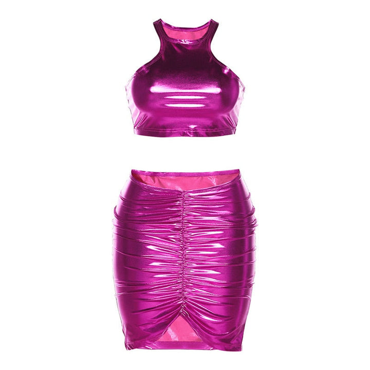 Levoire | Top Court Halter Rose Scintillant & Ensemble Jupe