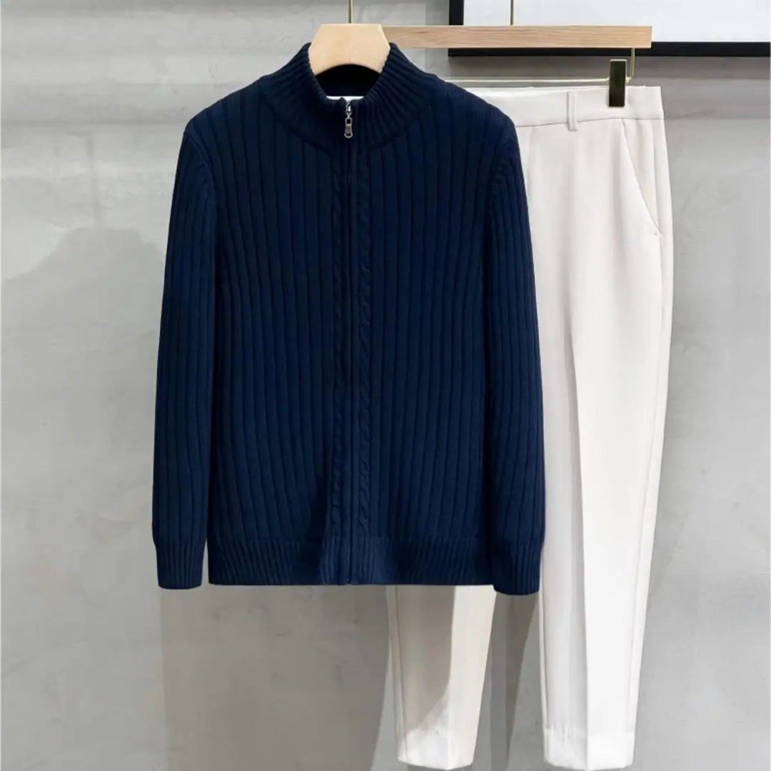 Levoire | Gilet En Maille Côtelée Pour Homme Avec Fermeture Éclair Et Col Bleu marine