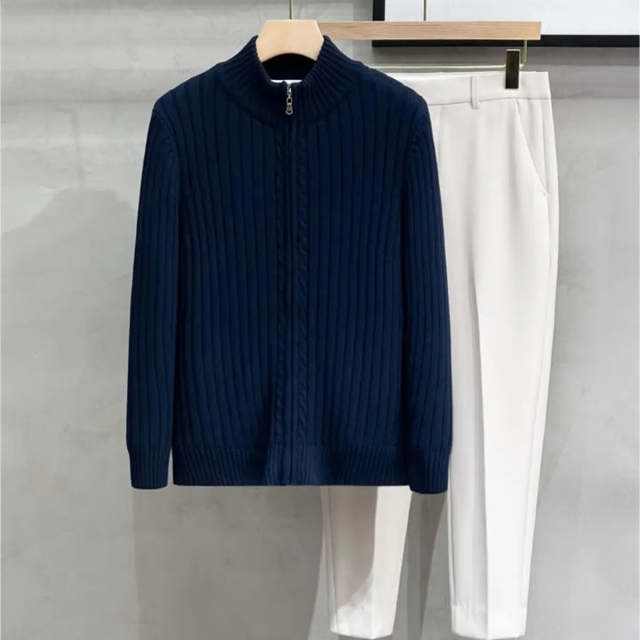 Levoire | Gilet En Maille Côtelée Pour Homme Avec Fermeture Éclair Et Col Bleu marine