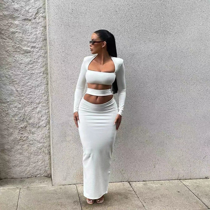 Levoire | Haut À Col Carré Et Jupe Maxi Ensemble