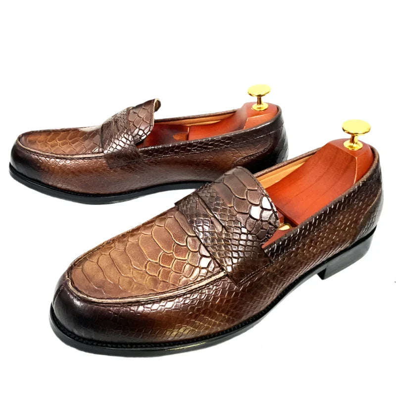 Levoire | Mocassins De Luxe En Cuir Noir Avec Imprimé En Peau De Serpent