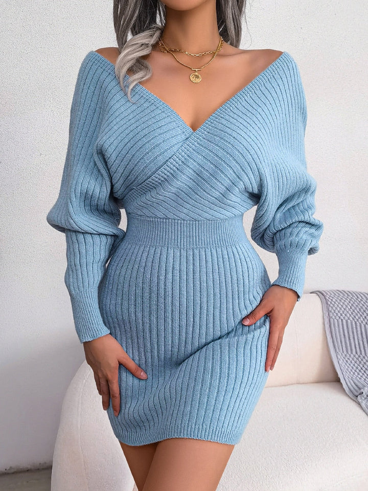 Levoire | Robe Tricot Été Col V Décontractée Bleu