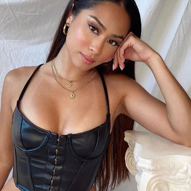 Levoire | Korsatzt Pu Cuir Bustier Crop Top