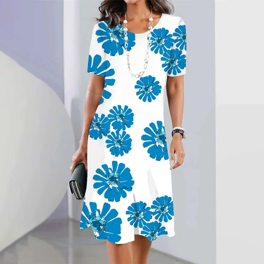 Levoire | Robe Élégante À Fleurs Imprimées Pour Femmes Bleu