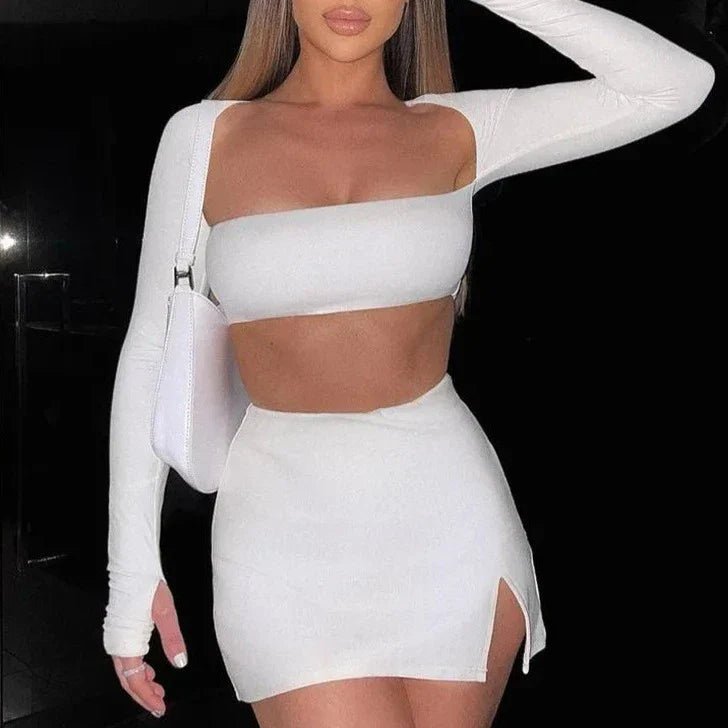 Levoire | Co Ord Top Court À Manches Longues Et Ensemble Jupe Fendue