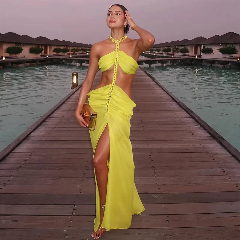 Levoire | Robe De Plage Tricotée À Motif De Poisson Jaune