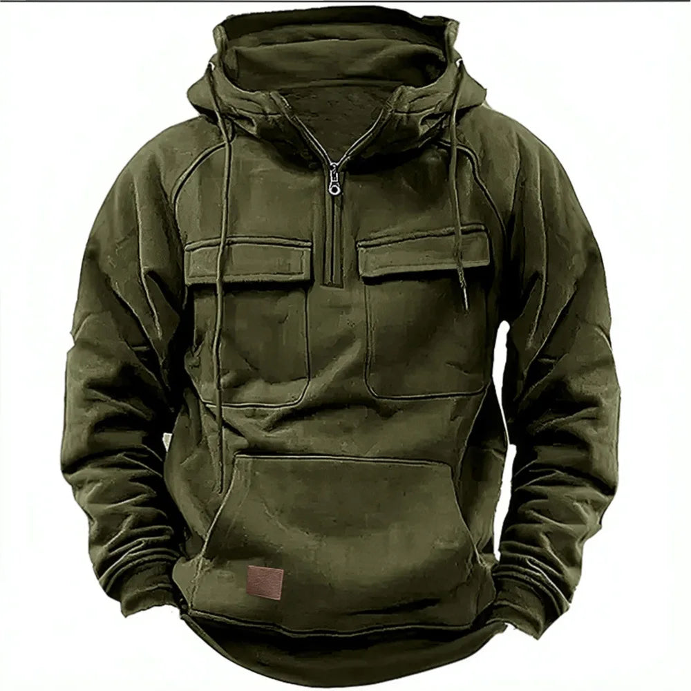 Levoire | Sweat à Capuche à Manches Longues et Poches Zippées Vert