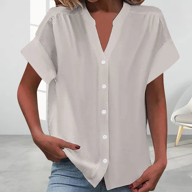 Levoire | Rento V-Cut Top À Col En V À Manches Courtes Beige