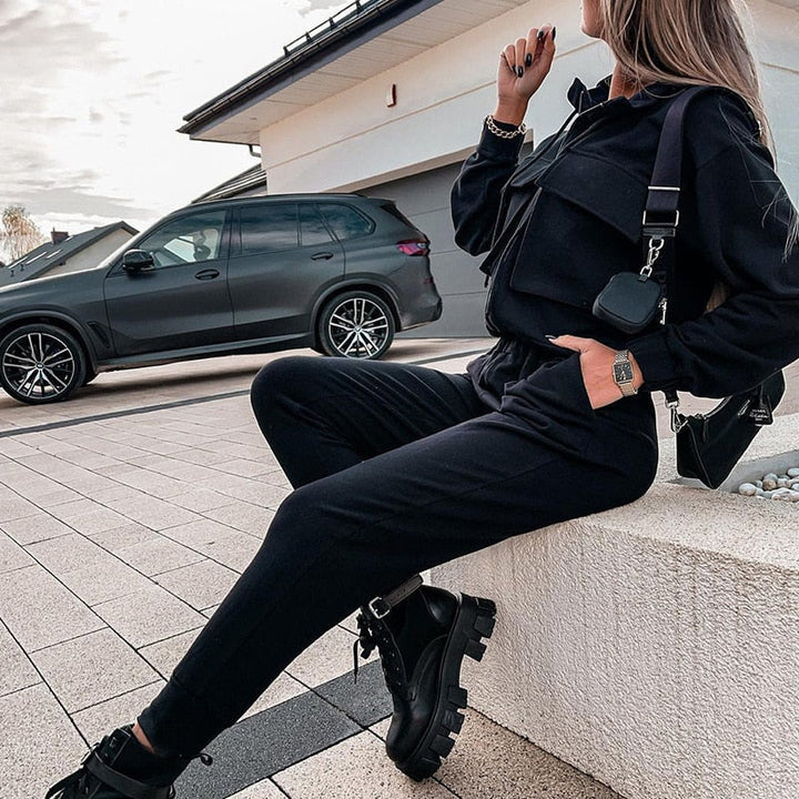 Levoire | Ensembles Cargo Pour Femmes Sweat À Capuche Avec Fermeture Éclair & Pantalons