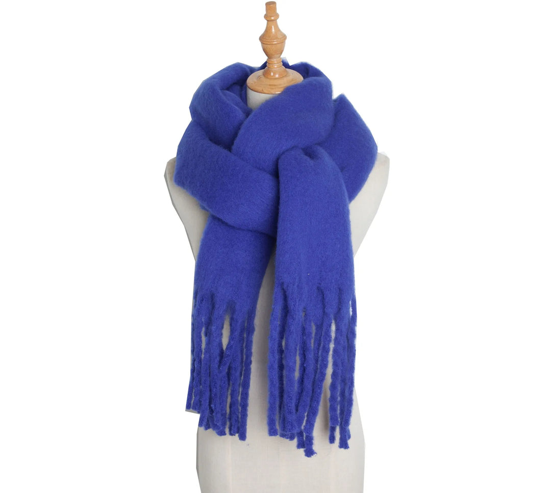 Levoire | Écharpe De Luxe En Cachemire Pour Femme Avec Franges Darkblue