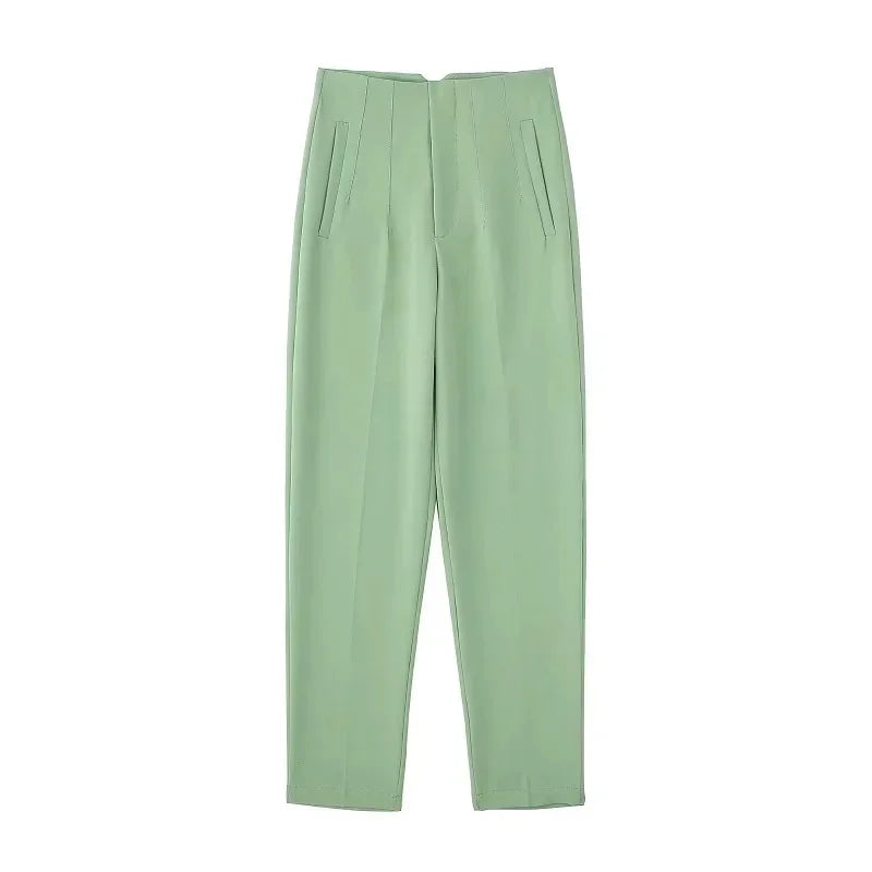 Levoire | Pantalons Formels Taille Haute Avec Une Coupe Slim Et Élégante Vert clair