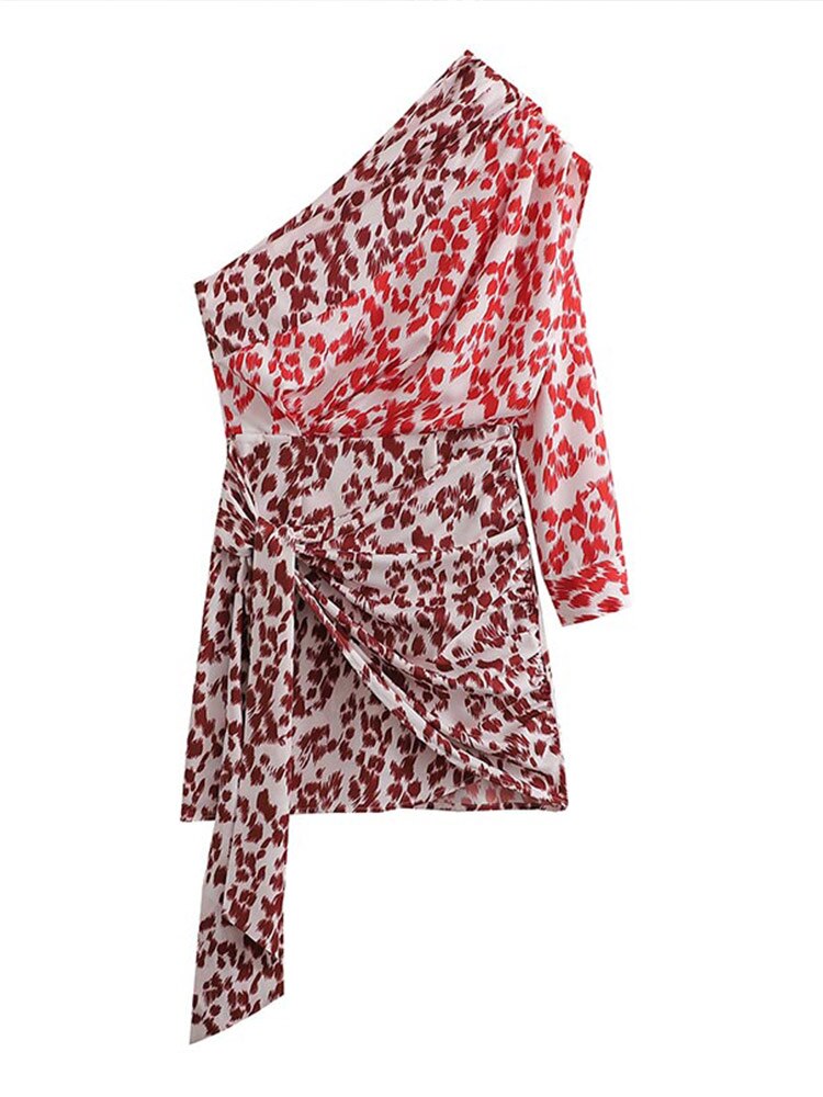 Levoire | Motif Léopard Robe Mini À Une Épaule Sans Manches