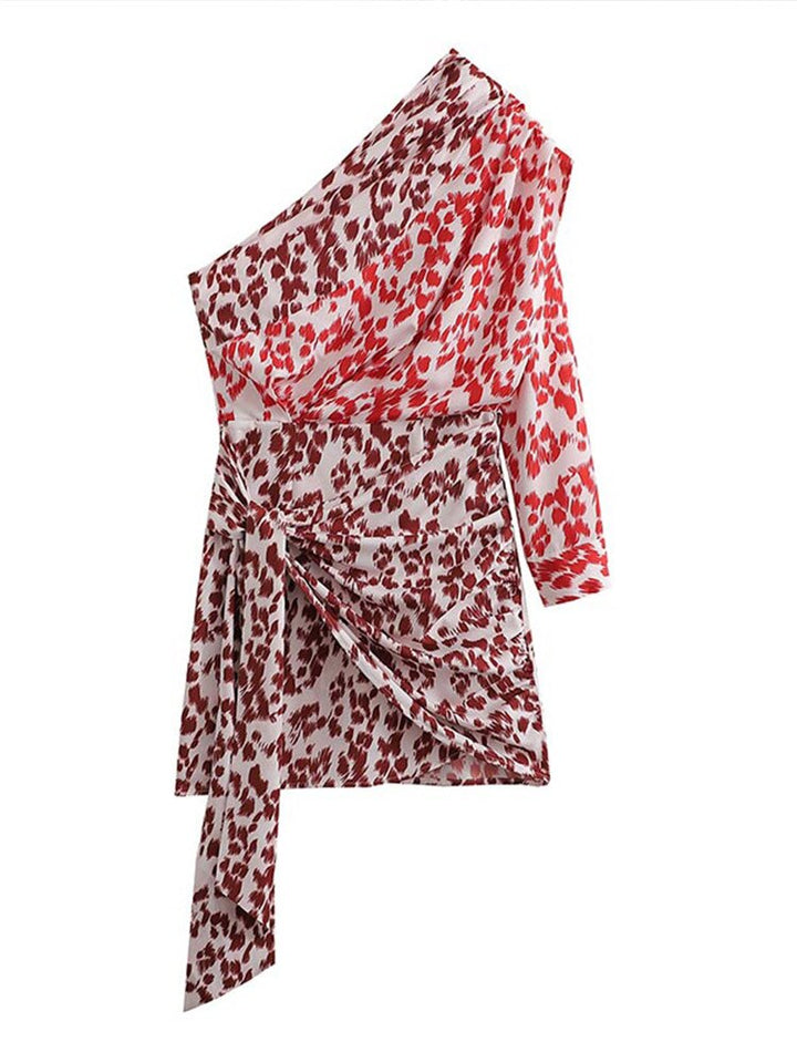 Levoire | Motif Léopard Robe Mini À Une Épaule Sans Manches