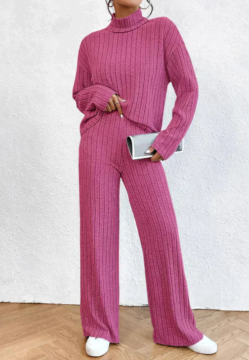 Levoire | Ensemble En Tricot 2 Pièces Avec Pull À Col Roulé Et Pantalon Rosa