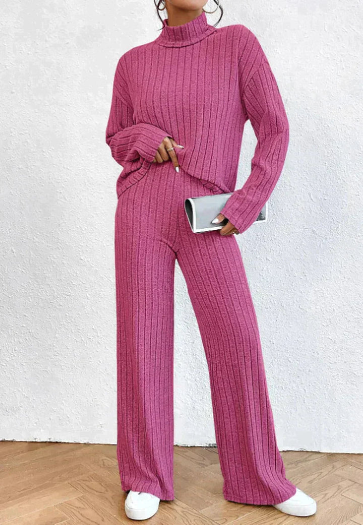 Levoire | Ensemble En Tricot 2 Pièces Avec Pull À Col Roulé Et Pantalon Rosa