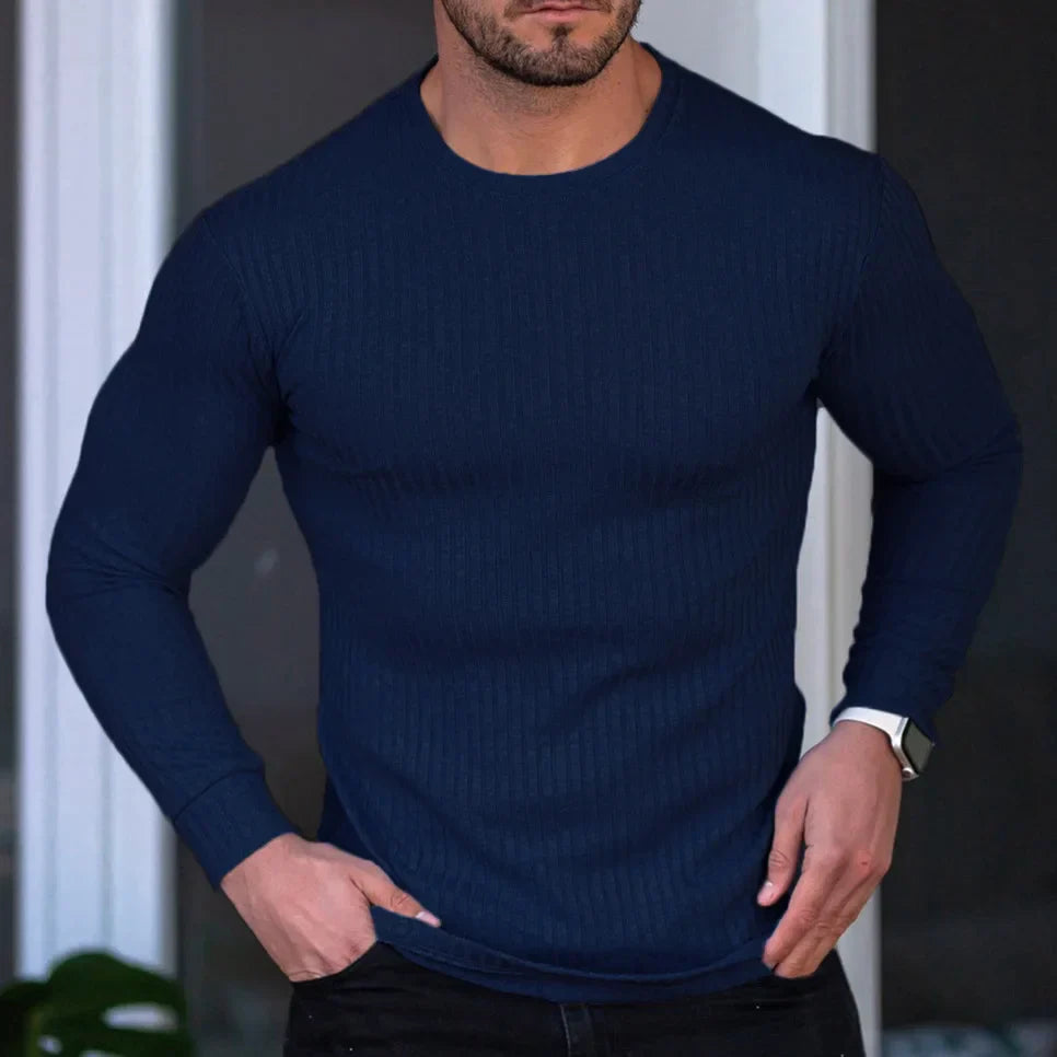 Levoire | Pull En Tricot Ajusté Avec Motif En Torsades Pour Hommes Bleu marine