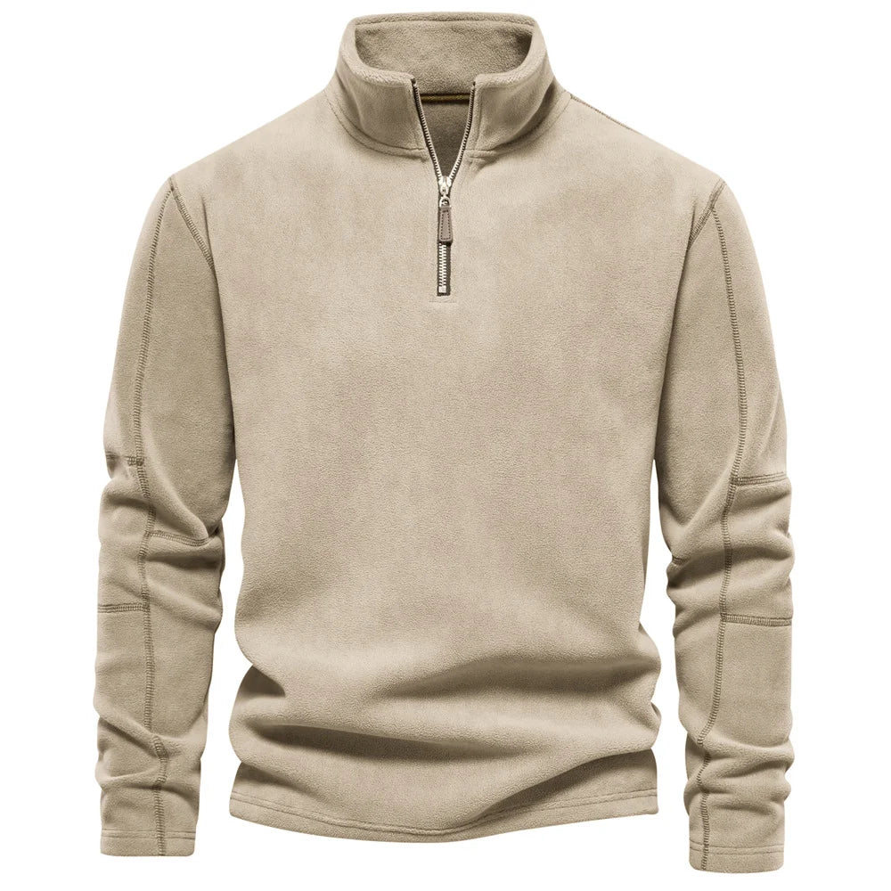 Levoire | Premium Décontracté Pullover En Fleece Avec Fermeture Éclair Et Col Hellkhaki