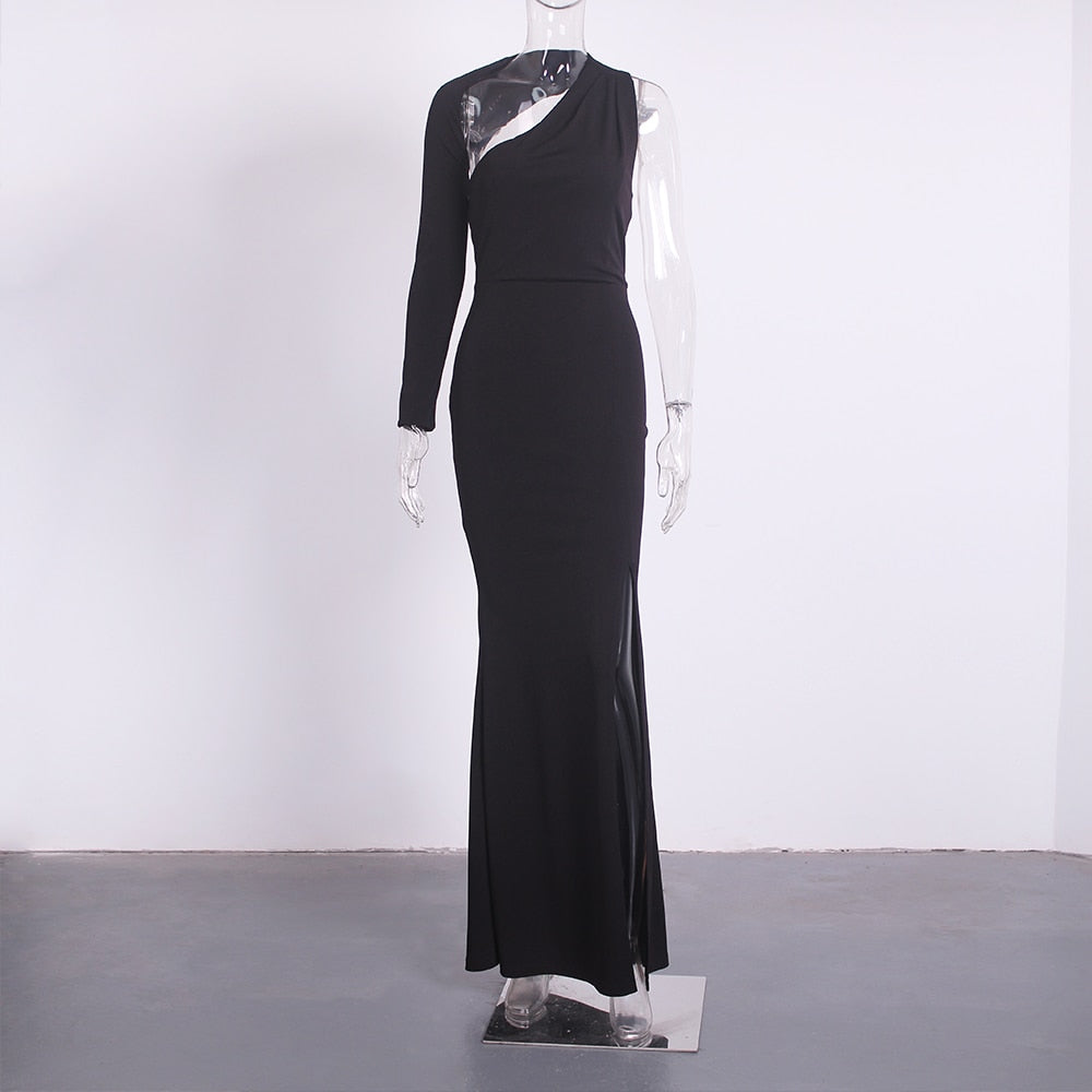 Levoire | Noir Hohlene Simple Manches Longues Robe Longue Parti