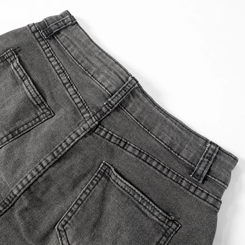 Levoire | Crop Top En Denim Brodé Mini Micro Y2K Jupe Corset Ensemble À Lacets