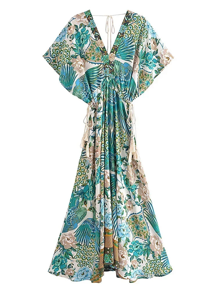 Levoire | Robe Maxi Bohème Paon Vert Foncé